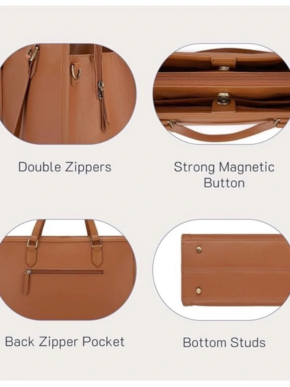 Structured Cognac Tote with Accent Scarf